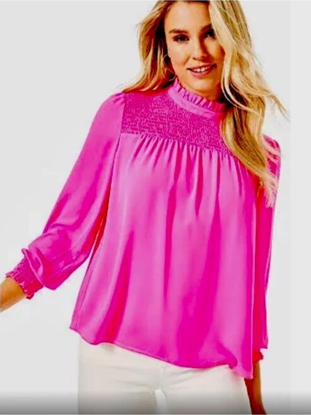 Lilly Pulitzer Women's Cockatoo Pink Rhiannon Long Sleeve Blouse XXS